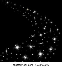 White sparks glitter special light effect. Vector sparkles on black background. Christmas abstract pattern. Sparkling magic dust particles