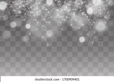 White sparks glitter special light effect. Vector sparkles on transparent background. Christmas abstract pattern. Sparkling magic dust particles. Light. Snow