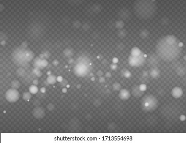 White sparks glitter special light effect.Sparkling magic dust particles. Glittering wave on transparent background.