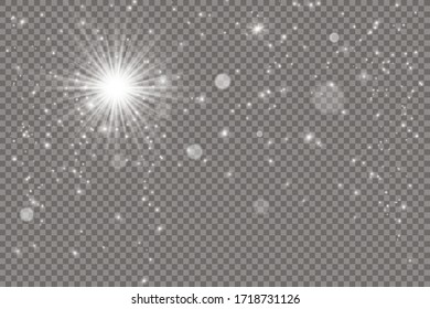White sparks glitter special light effect. Vector sparkles on transparent background. Christmas abstract pattern. Sparkling magic dust particles