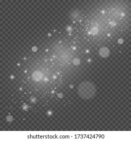 White sparks glitter special light effect. Vector sparkles on transparent background. Christmas abstract pattern. Sparkling magic dust particles