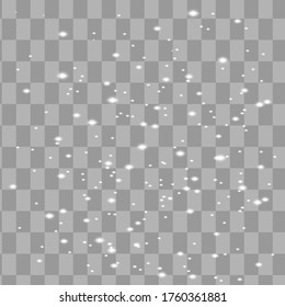White sparks glitter special light effect. Vector sparkles on transparent background. Christmas abstract pattern. Sparkling magic dust particles