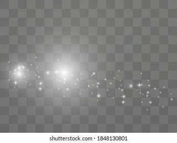 White sparks glitter special light effect. Vector sparkles on transparent background. Christmas abstract pattern. Sparkling magic dust particles
