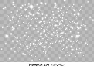 White sparks glitter special light effect. Vector sparkles on transparent background. Christmas abstract pattern. Sparkling magic dust particles 