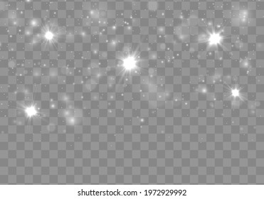White sparks and glitter special light effect. Sparkling magical white dust particles. The dust sparks and golden stars shine with special light. Christmas flash. Blurred effect bokeh. Vector illustra