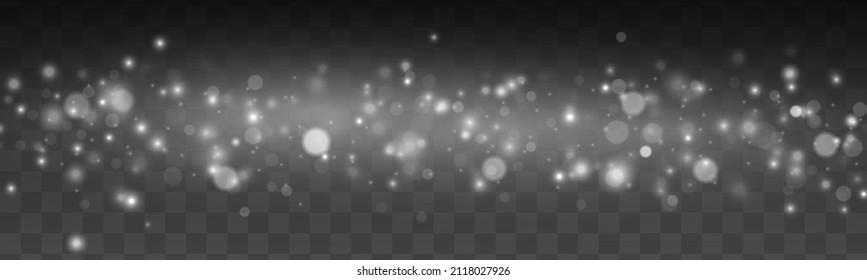 White sparks and glitter special light effect. Star burst with sparkles  on transparent background. Sparkling magical dust particles. Christmas abstract pattern. Bokeh effect. Vector illustration.