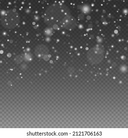 White sparks and glitter special light effect. Sparkling magical dust particles. Star burst with sparkles  on transparent background. Christmas abstract pattern. Bokeh effect. Vector illustration.