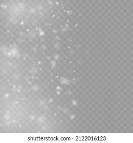 Las chispas blancas y el efecto luminoso especial. La estrella arde con destellos sobre fondo transparente. Parpadeando mágicas partículas de polvo. Patrón abstracto de Navidad. Efecto Bokeh. Ilustración vectorial.