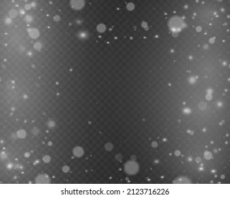 White sparks and glitter special light effect. Sparkling magical dust particles. Star burst with sparkles  on transparent background. Christmas abstract pattern. Bokeh effect. Vector illustration.