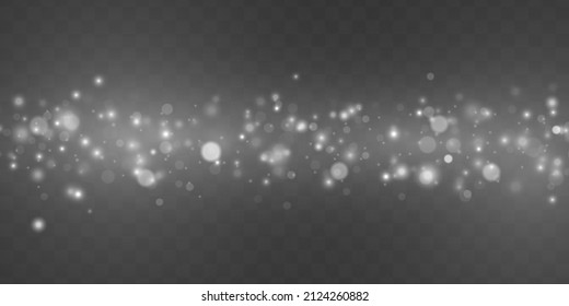 White sparks and glitter special light effect. Sparkling magical dust particles. Star burst with sparkles  on transparent background. Christmas abstract pattern. Bokeh effect. Vector illustration.