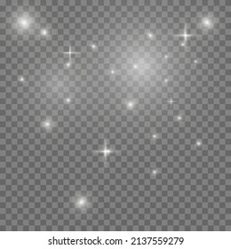 White sparks glitter special light effect. Vector sparkles on transparent background. Christmas abstract pattern. Sparkling magic dust particles
