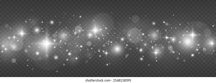 White sparks and glitter special light effect. Shining bokeh is isolated on a transparent background.