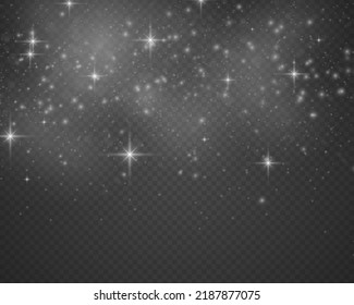 White sparks glitter special light effect. Vector sparkles on transparent background. Christmas abstract pattern. Sparkling magic dust particles