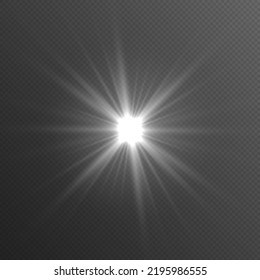 White sparks glitter special light effect. Set of flashes, star burst and sparkles. Sun glare on transparent background. Shine gradient sparkle, bright flare. White glowing lights explodes. Vector
