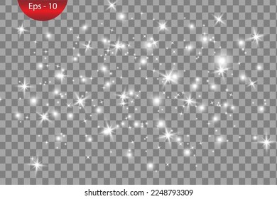 White sparks glitter special light effect. Vector sparkles on transparent background. Christmas abstract pattern. Sparkling magic dust particles 