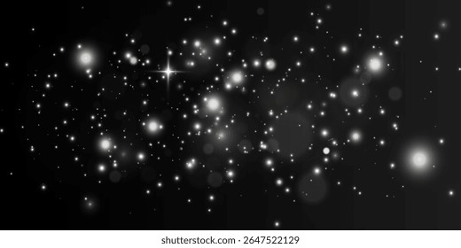 White sparks glitter special light effect. Vector dust sparkles on transparent background. Christmas abstract pattern. Sparkling magic dust particles