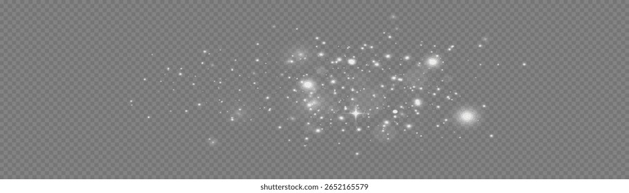 White sparks glitter special light effect. Vector dust sparkles on transparent background. Christmas abstract pattern. Sparkling magic dust particles
