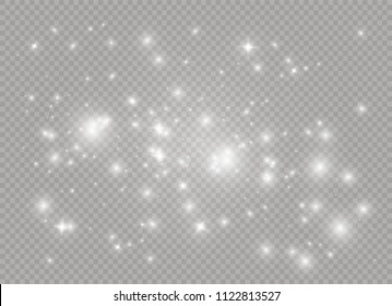 White sparks and golden stars glitter special light effect. Vector sparkles on transparent background. Christmas abstract
