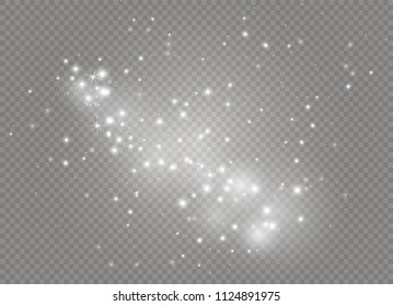 White sparks and golden stars glitter special light effect. Vector sparkles on transparent background. Christmas abstract