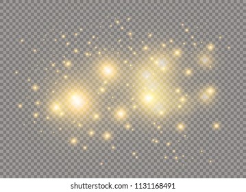 White sparks and golden stars glitter special light effect. Vector sparkles on transparent background. Christmas abstract pattern. Sparkling magic dust particles