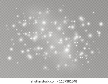 White sparks and golden stars glitter special light effect. Vector sparkles on transparent background. Christmas abstract pattern. Sparkling magic dust particles