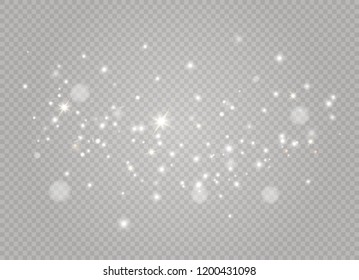 White sparks and golden stars glitter special light effect. Vector sparkles on transparent background. Christmas abstract pattern. Sparkling magic dust particles