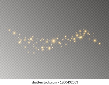 White sparks and golden stars glitter special light effect. Vector sparkles on transparent background. Christmas abstract pattern. Sparkling magic dust particles