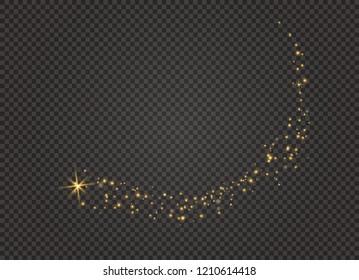 White sparks and golden stars glitter special light effect. Vector sparkles on transparent background. Christmas abstract pattern. Sparkling magic dust particles