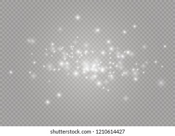 White sparks and golden stars glitter special light effect. Vector sparkles on transparent background. Christmas abstract pattern. Sparkling magic dust particles