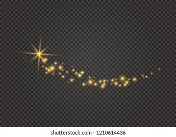 White sparks and golden stars glitter special light effect. Vector sparkles on transparent background. Christmas abstract pattern. Sparkling magic dust particles