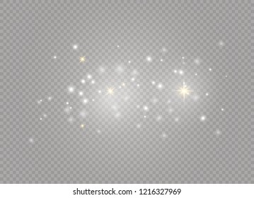White sparks and golden stars glitter special light effect. Vector sparkles on transparent background. Christmas abstract pattern. Sparkling magic dust particles