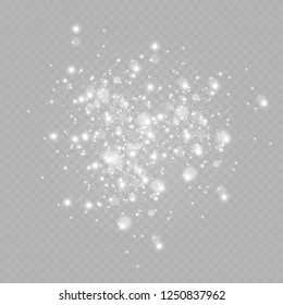 White sparks and golden stars glitter special light effect. Vector sparkles on transparent background. Christmas abstract pattern. Sparkling magic dust particles