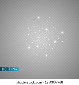White sparks and golden stars glitter special light effect. Vector sparkles on transparent background. Christmas abstract pattern. Sparkling magic dust particles