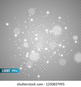 White sparks and golden stars glitter special light effect. Vector sparkles on transparent background. Christmas abstract pattern. Sparkling magic dust particles