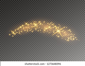 White sparks and golden stars glitter special light effect. Vector sparkles on transparent background. Christmas abstract pattern. Sparkling magic dust particles