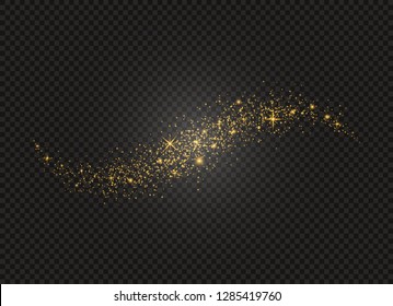 White sparks and golden stars glitter special light effect. Vector sparkles on transparent background. Christmas abstract pattern. Sparkling magic dust particles