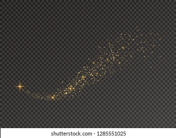 White sparks and golden stars glitter special light effect. Vector sparkles on transparent background. Christmas abstract pattern. Sparkling magic dust particles