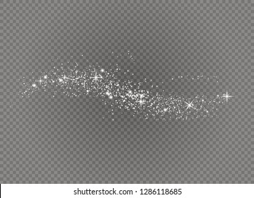 White sparks and golden stars glitter special light effect. Vector sparkles on transparent background. Christmas abstract pattern. Sparkling magic dust particles