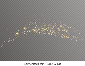White sparks and golden stars glitter special light effect. Vector sparkles on transparent background. Christmas abstract pattern. Sparkling magic dust particles
