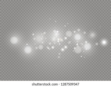 White sparks and golden stars glitter special light effect. Vector sparkles on transparent background. Christmas abstract pattern. Sparkling magic dust particles