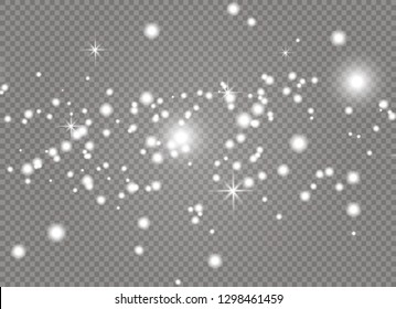 White sparks and golden stars glitter special light effect. Vector sparkles on transparent background. Christmas abstract pattern. Sparkling magic dust particles