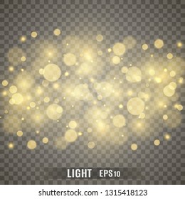 	
White sparks and golden stars glitter special light effect. Vector sparkles on transparent background. Christmas abstract pattern. Sparkling magic dust particles