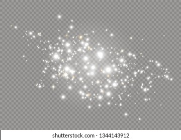 White Sparks And Golden Stars Glitter Special Light Effect. Vector Sparkles On Transparent Background. Christmas Abstract Pattern. Sparkling Magic Dust Particles