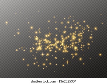White sparks and golden stars glitter special light effect. Vector sparkles on transparent background. Christmas abstract pattern. Sparkling magic dust particles