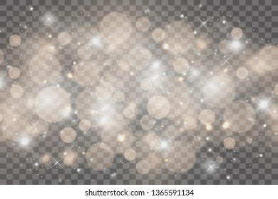 White sparks and golden stars glitter special light effect. Vector sparkles on transparent background. Christmas abstract pattern. Sparkling magic dust particles.