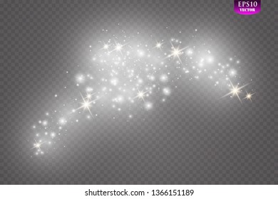 White sparks and golden stars glitter special light effect. Vector sparkles on transparent background