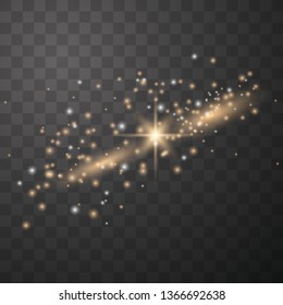 White sparks and golden stars. Glitter special light effect. White star dust trail sparkling particles isolated on transparent background. Vector illustration EPS10.