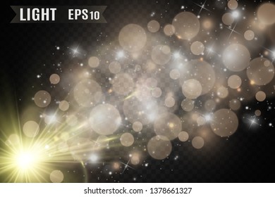 White sparks and golden stars glitter special light effect. Vector sparkles on transparent background. Christmas abstract pattern. Sparkling magic dust particles