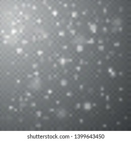 White sparks and golden stars glitter special light effect on transparent background. Christmas abstract pattern. Sparkling magic dust particles.