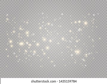 White sparks and golden stars glitter special light effect. Vector sparkles on transparent background. Christmas abstract pattern. Sparkling magic dust particles